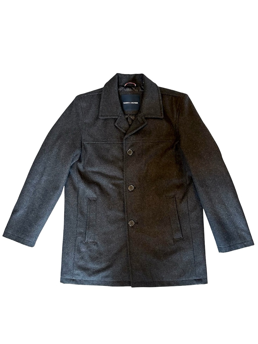 Tommy Hilfiger Men’s Charcoal Gray Wool Pea Coat Large Business Casual Dressy